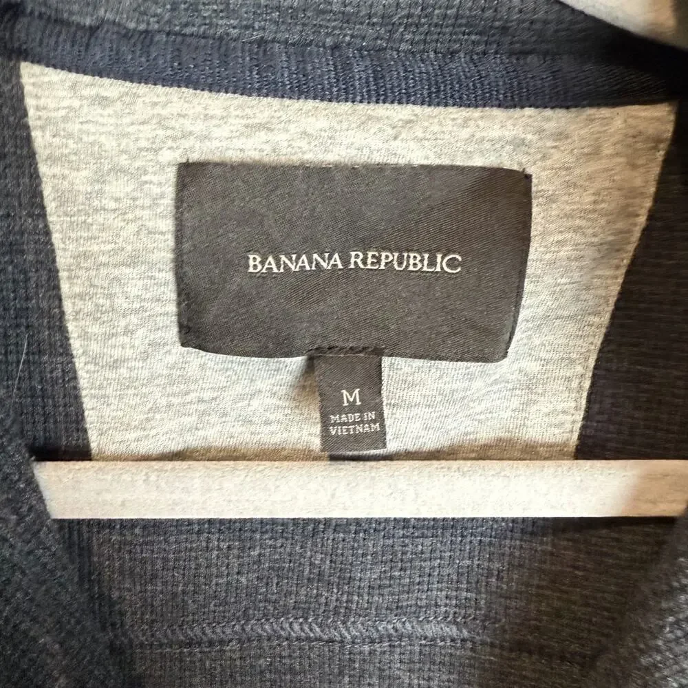 Banana Republic Track Jacket Mens Medium‎ Gray Navy Full Zip Knitted Mock Neck